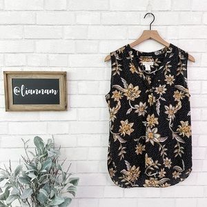 CYNTHIA ROWLEY Black Polkadot Flowered Sleeveless Top
